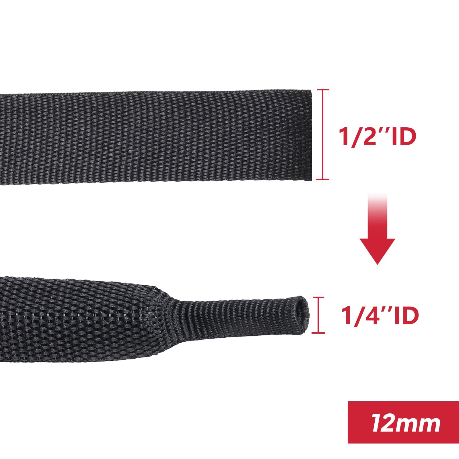 Black 2:1 Ratio Automotive Heat Shrink Braided Sleeving,Wear Resistant Flat Woven Shrinkable Sleeve Fabric Car Cable Wires Hoses